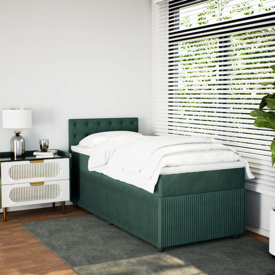 Boxspring met matras fluweel donkergroen 90x190 cm
