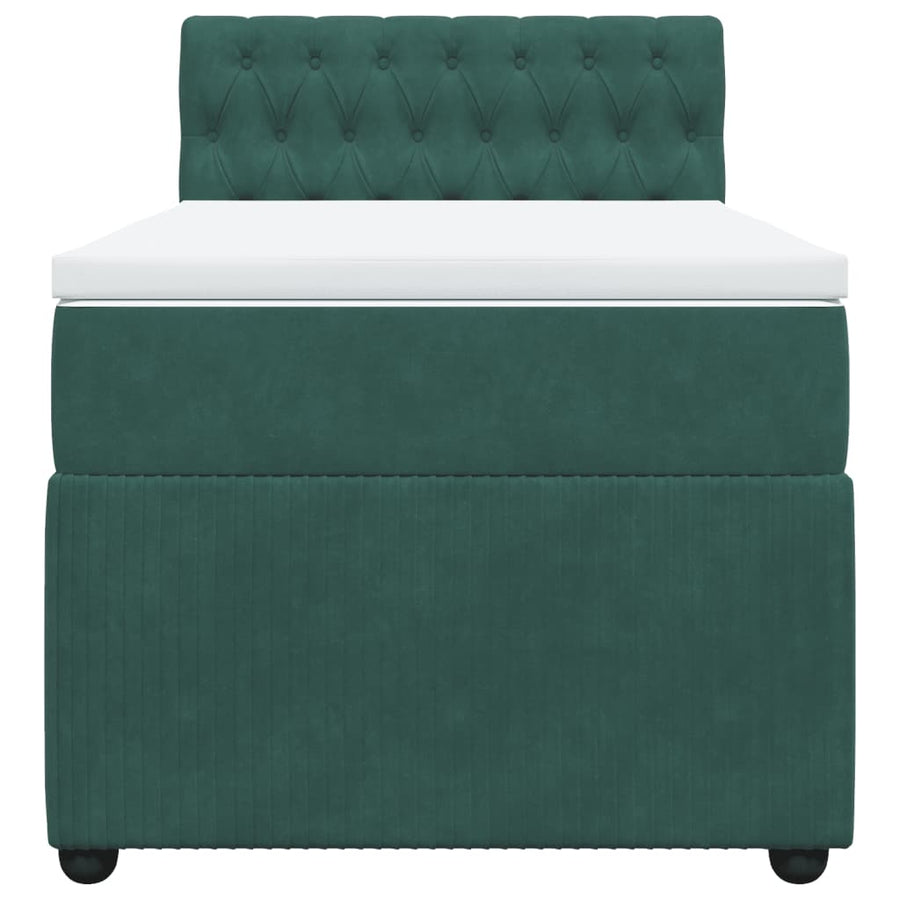 Boxspring met matras fluweel donkergroen 90x190 cm