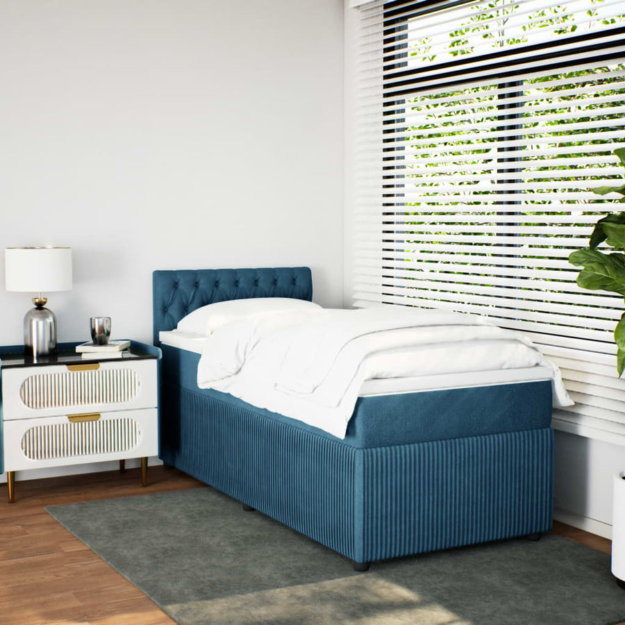 Boxspring met matras fluweel blauw 90x190 cm