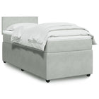 Velvet light gray box spring bed with mattress 90x200 cm