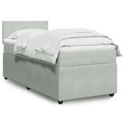 Velvet light gray box spring bed with mattress 90x200 cm