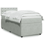 Velvet light gray box spring bed with mattress 90x200 cm