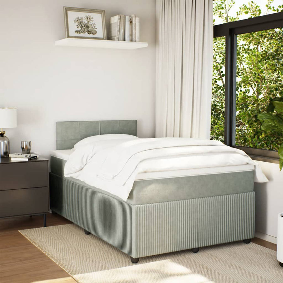 Boxspring met matras fluweel lichtgrijs 120x200 cm