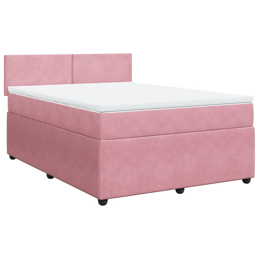 Boxspring met matras fluweel roze 140x190 cm