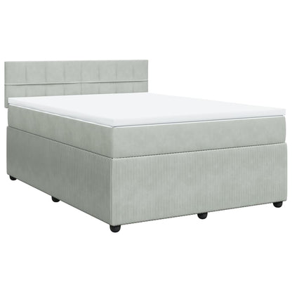 Boxspring met matras fluweel lichtgrijs 140x190 cm