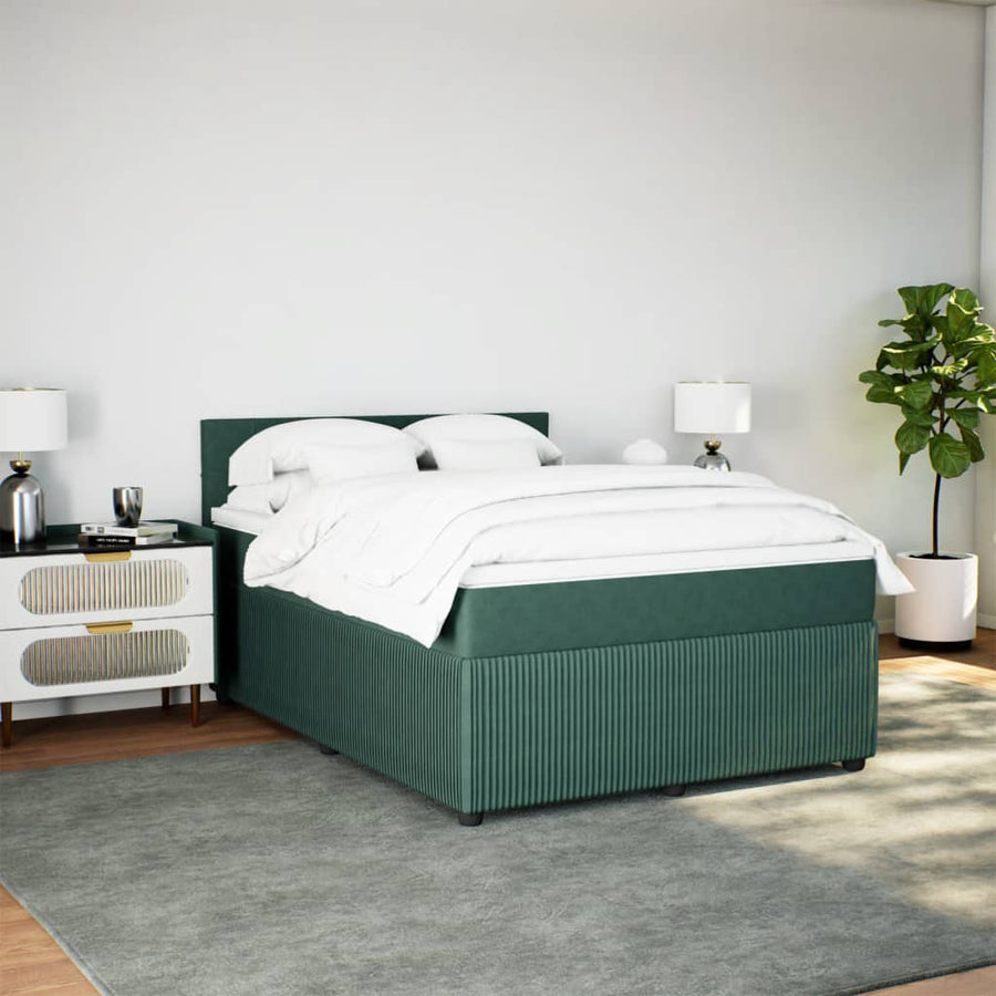 Boxspring met matras fluweel donkergroen 140x190 cm