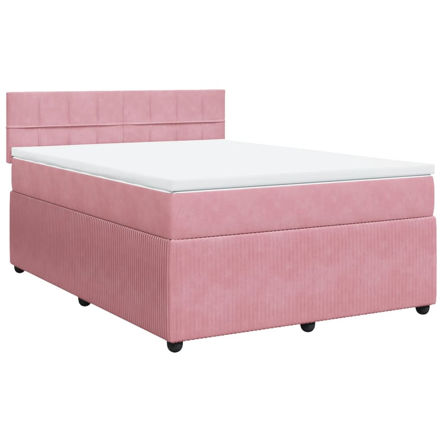 Boxspring met matras fluweel roze 140x190 cm