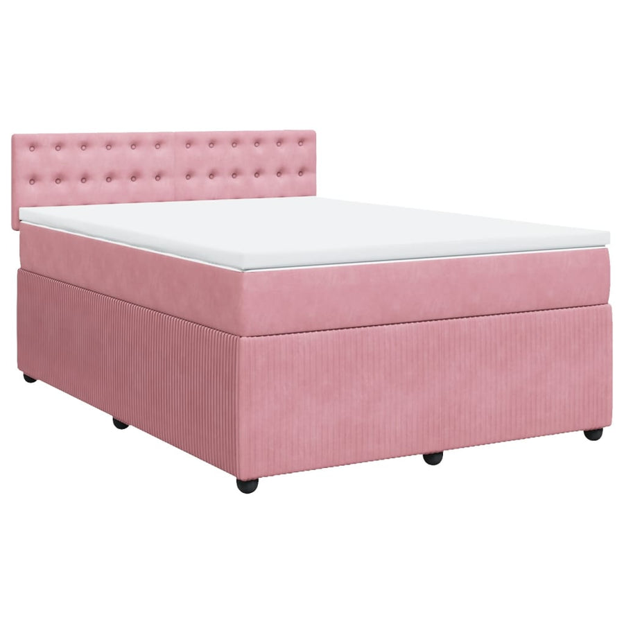 Boxspring met matras fluweel roze 140x190 cm