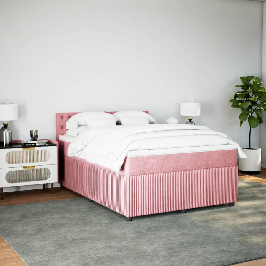 Boxspring met matras fluweel roze 140x190 cm