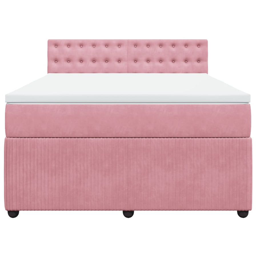 Boxspring met matras fluweel roze 140x190 cm