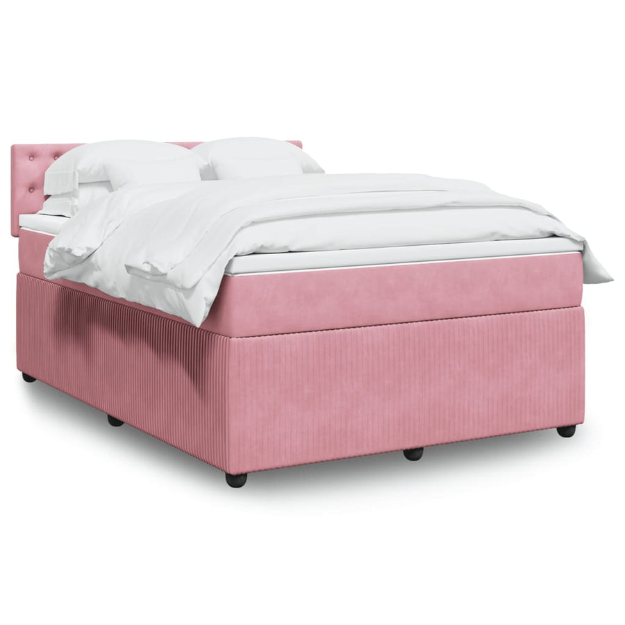 Boxspring met matras fluweel roze 140x190 cm