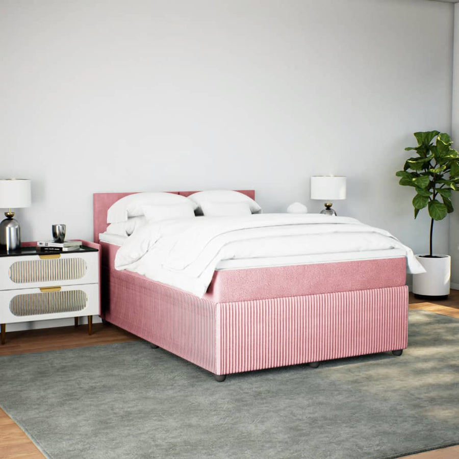Boxspring met matras fluweel roze 160x200 cm