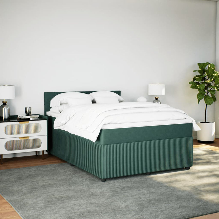 Boxspring met matras fluweel donkergroen 160x200 cm