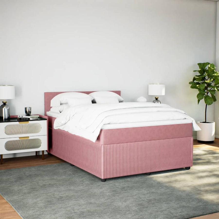 Boxspring met matras fluweel roze 160x200 cm