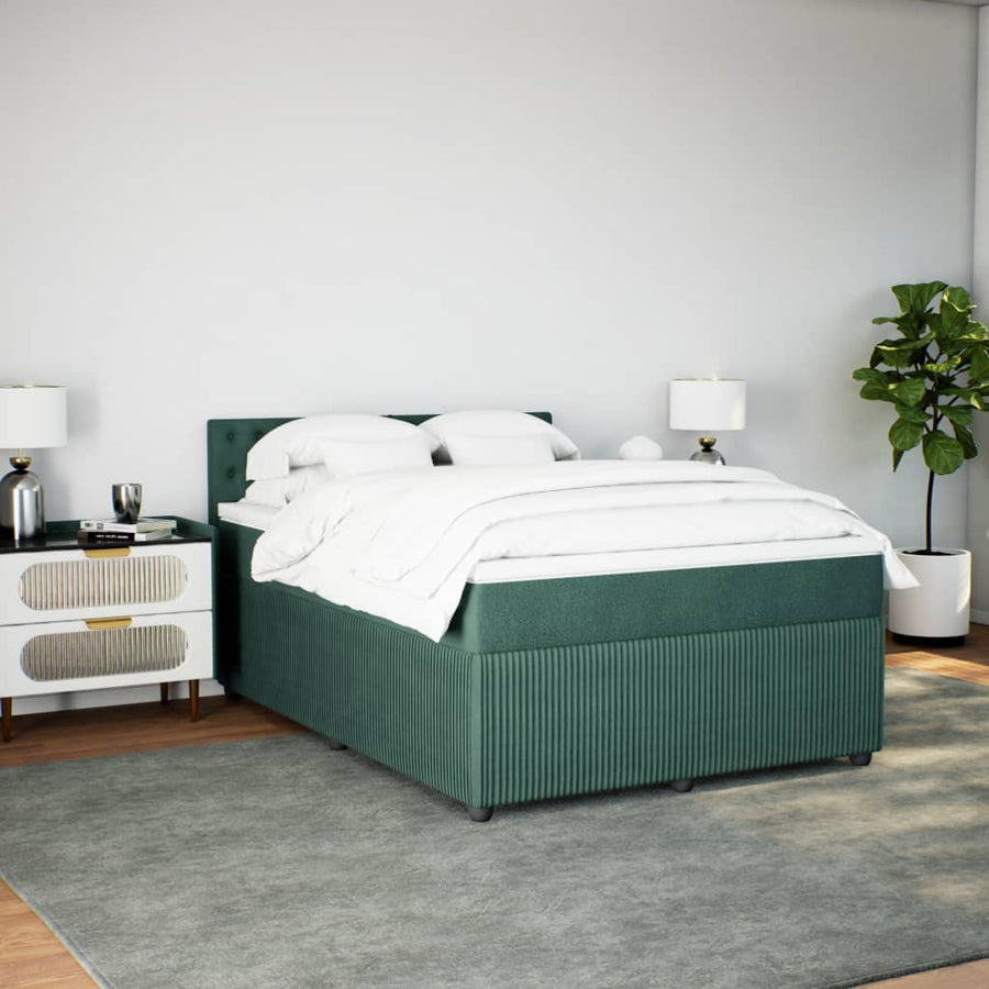 Boxspring met matras fluweel donkergroen 160x200 cm