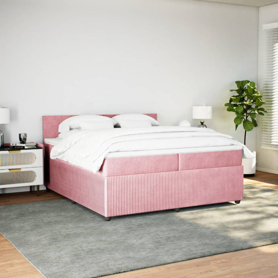 Boxspring met matras fluweel roze 200x200 cm