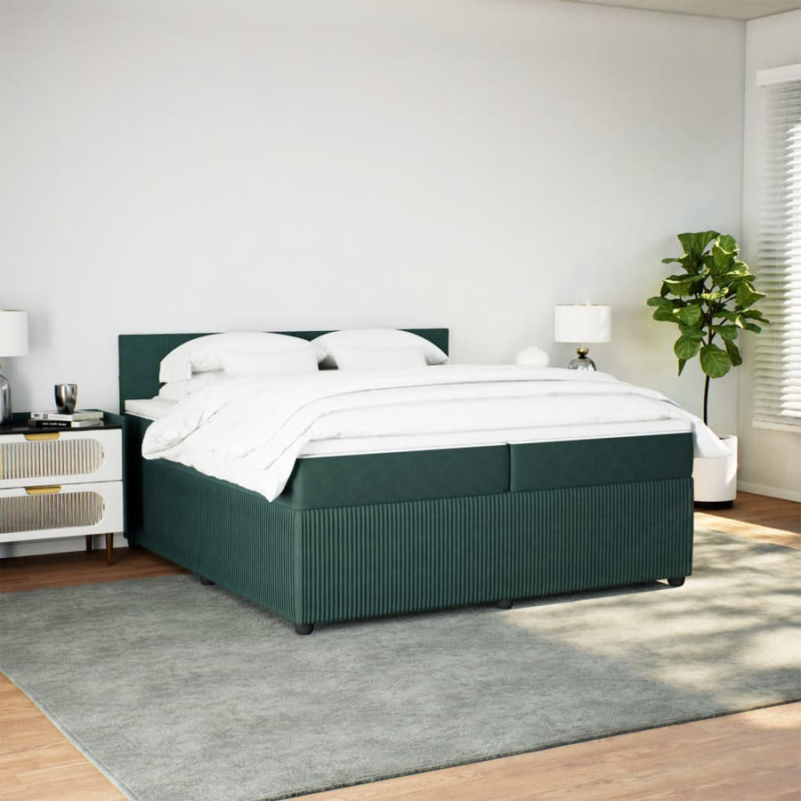 Boxspring met matras fluweel donkergroen 200x200 cm
