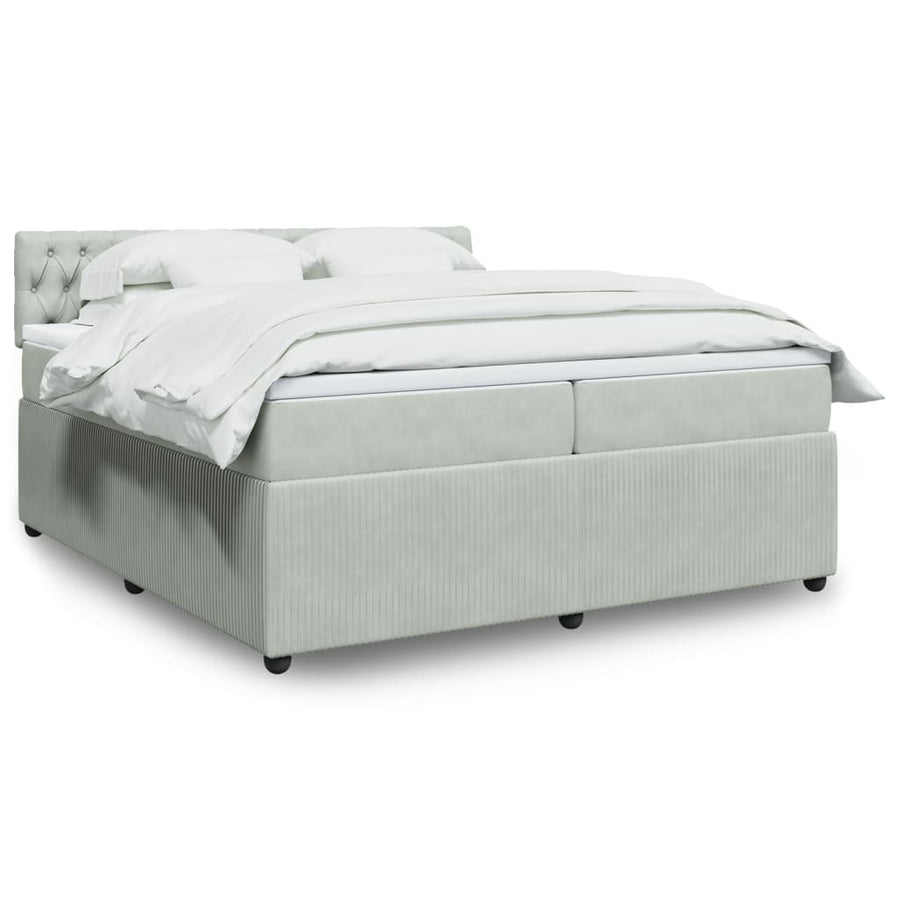 Boxspring met matras fluweel lichtgrijs 200x200 cm