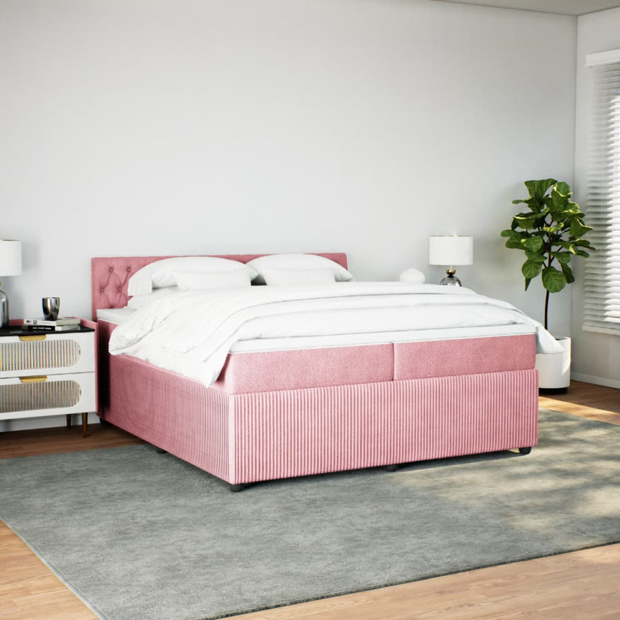 Boxspring met matras fluweel roze 200x200 cm