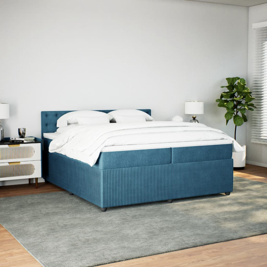 Boxspring met matras fluweel blauw 200x200 cm