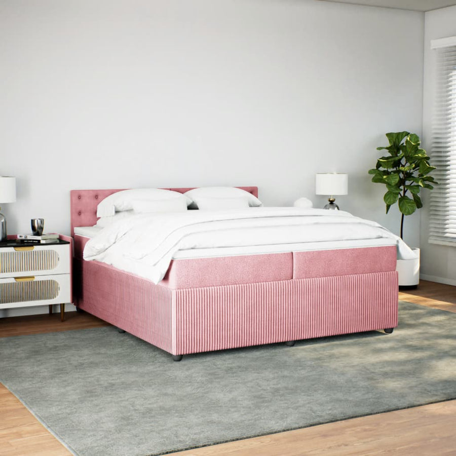 Boxspring met matras fluweel roze 200x200 cm