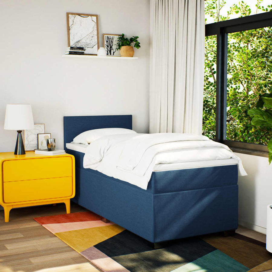 Boxspring met matras stof blauw 80x200 cm