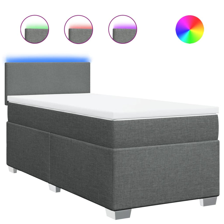 Boxspring met matras stof donkergrijs 90x190 cm