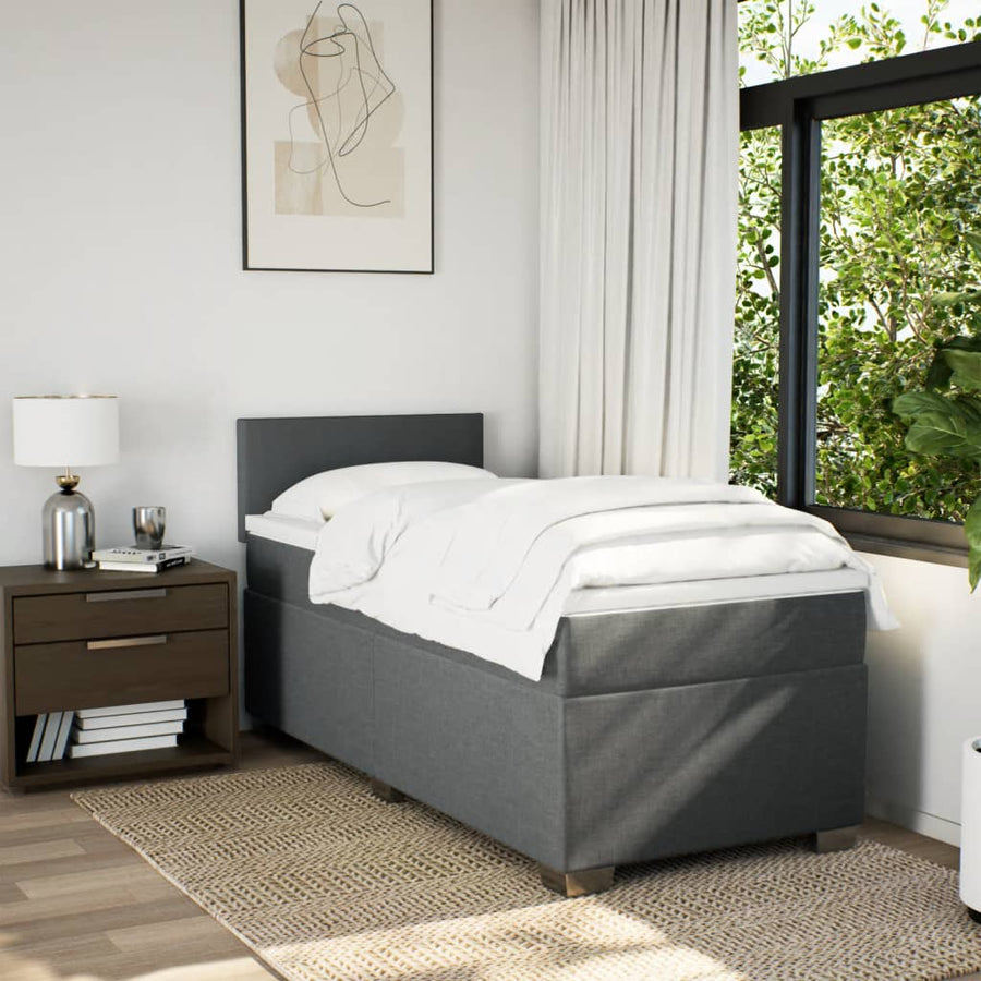 Boxspring met matras stof donkergrijs 90x190 cm