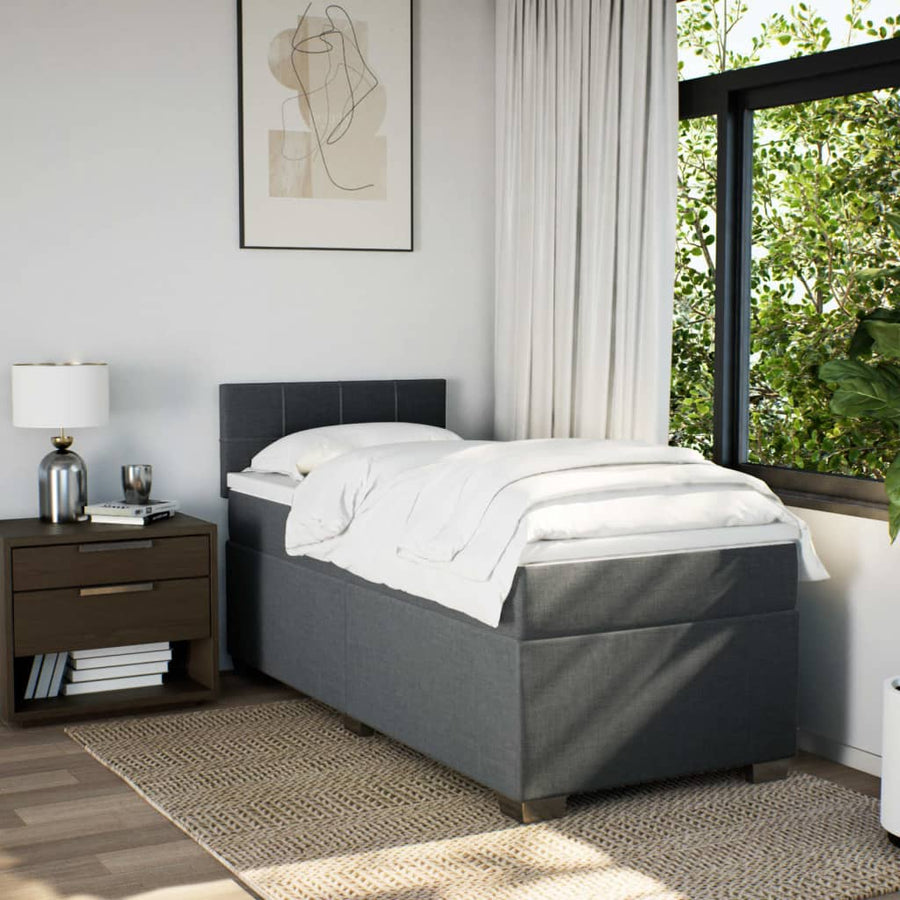 Boxspring met matras stof donkergrijs 90x190 cm