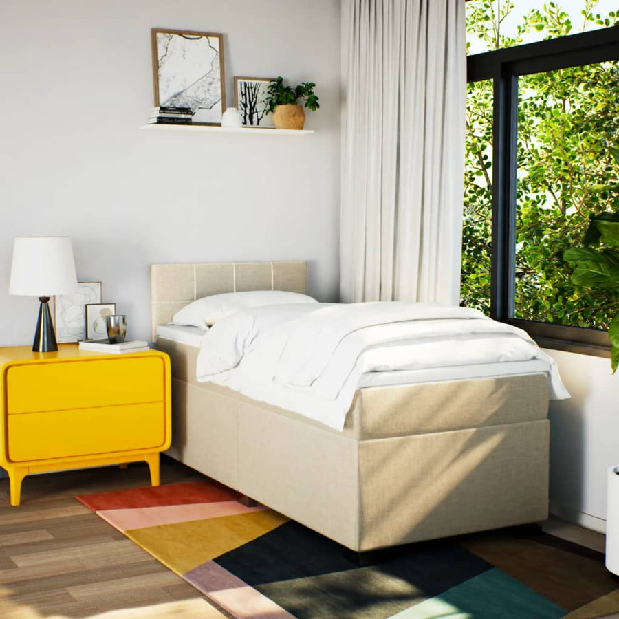Boxspring met matras stof crèmekleurig 90x190 cm