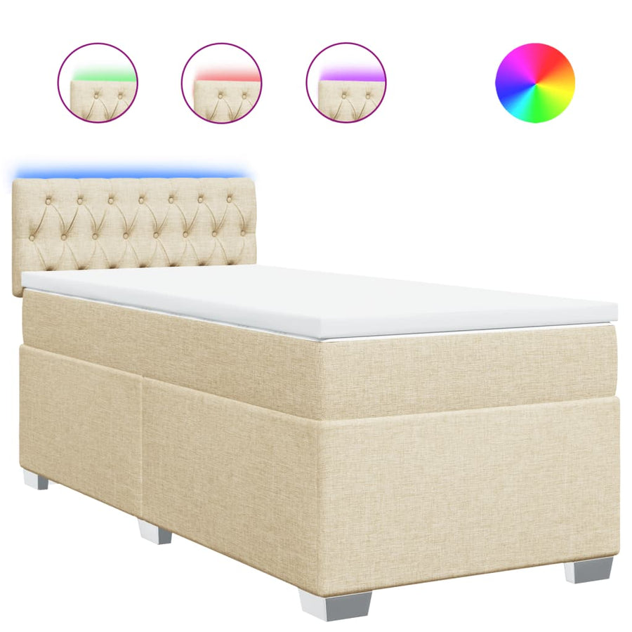 Boxspring met matras stof crèmekleurig 90x190 cm