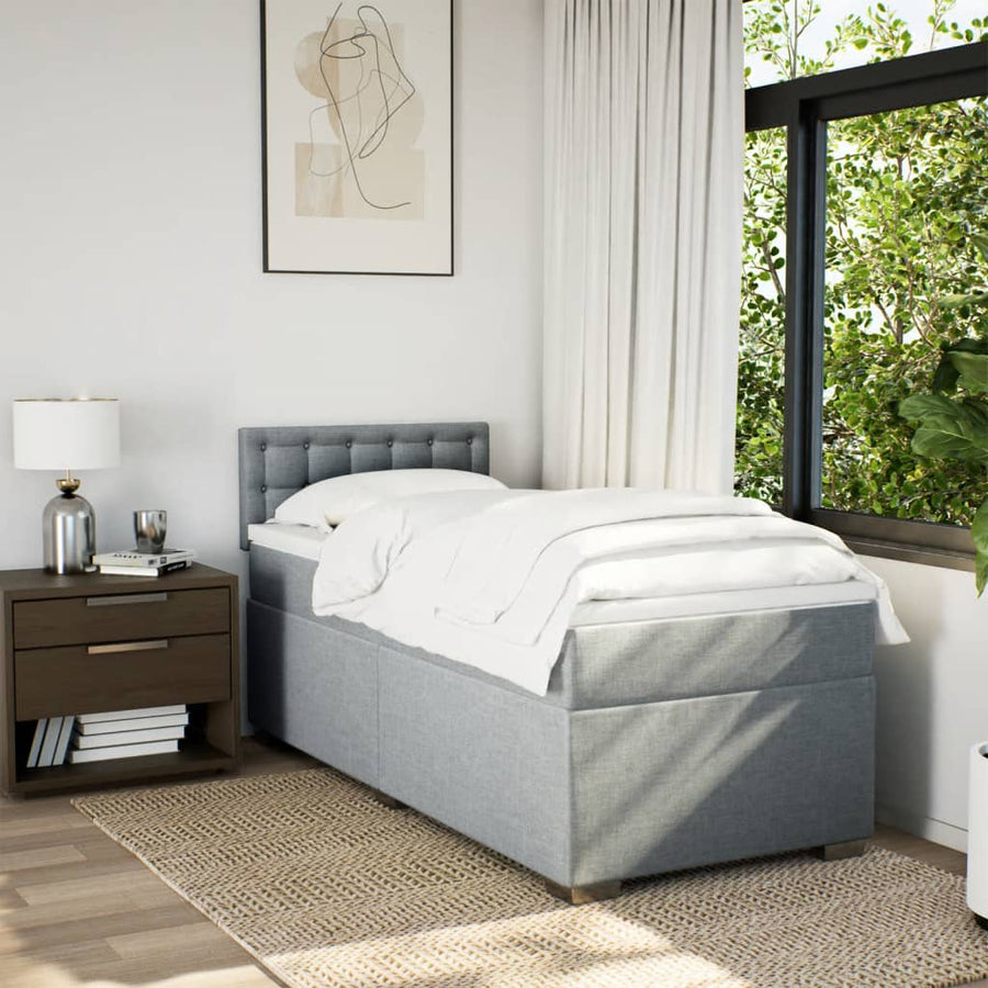 Boxspring met matras stof lichtgrijs 90x190 cm