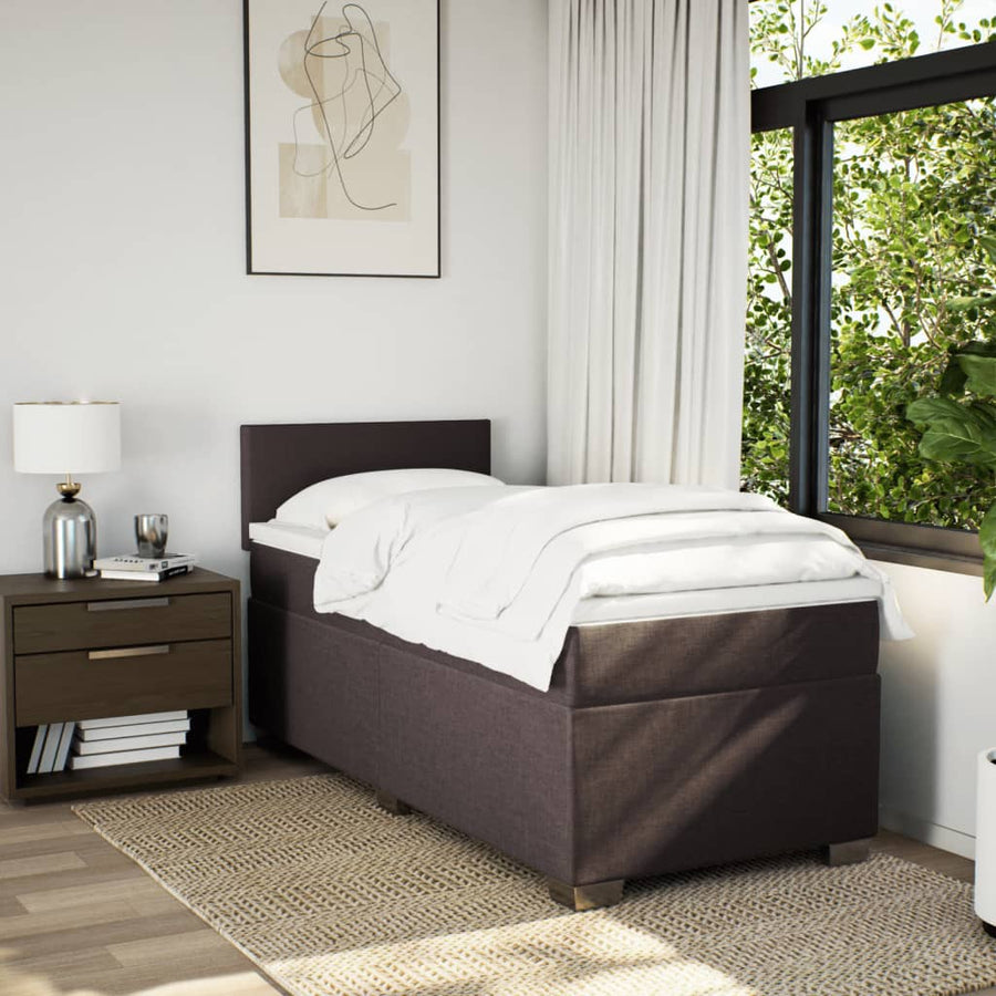 Boxspring met matras stof donkerbruin 90x200 cm