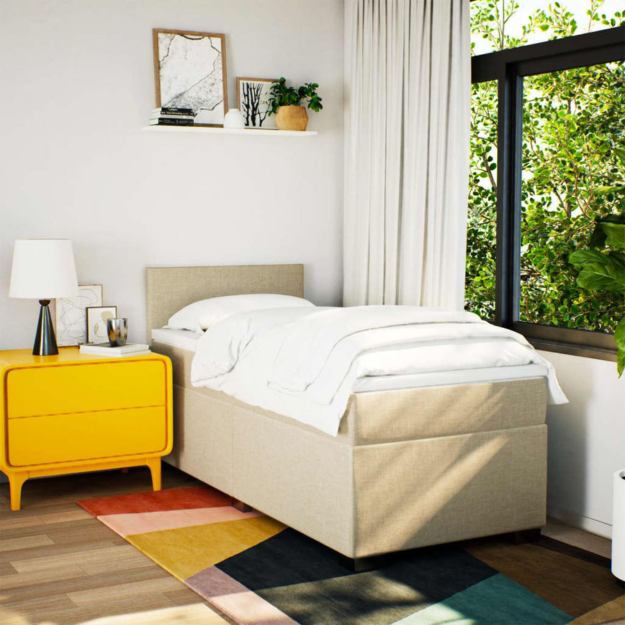 Boxspring met matras stof crèmekleurig 90x200 cm