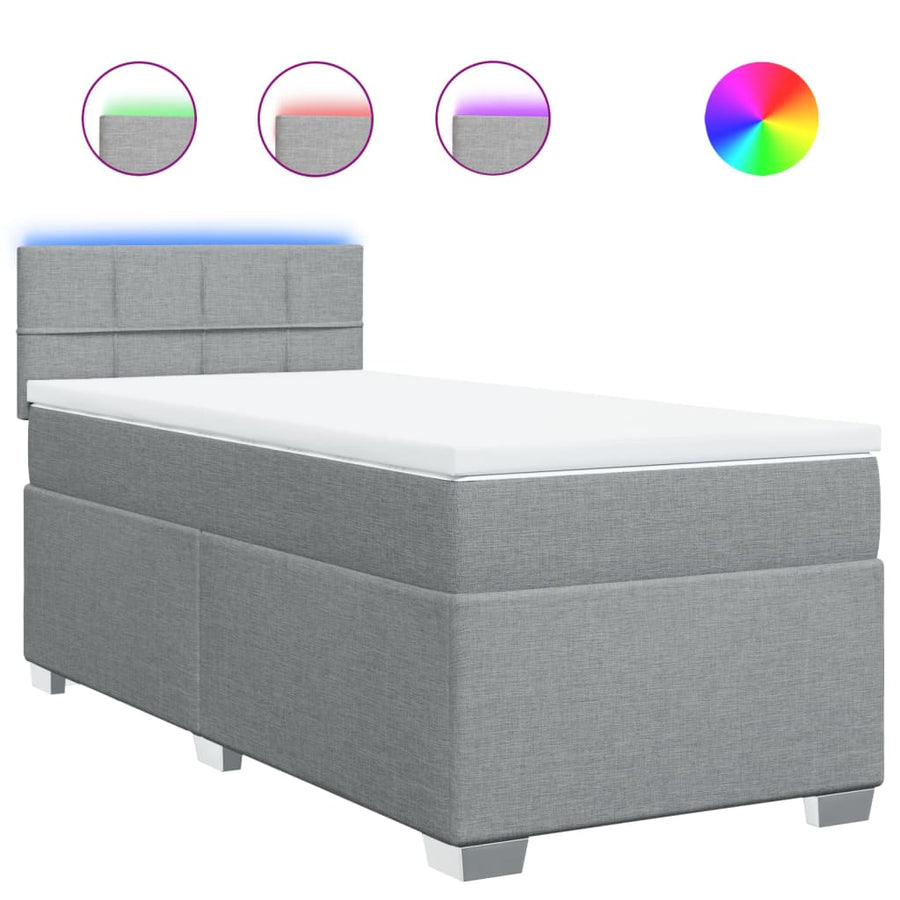 Boxspring met matras stof lichtgrijs 90x200 cm