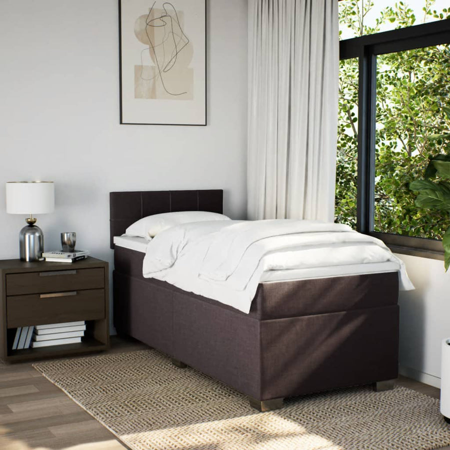 Boxspring met matras stof donkerbruin 90x200 cm