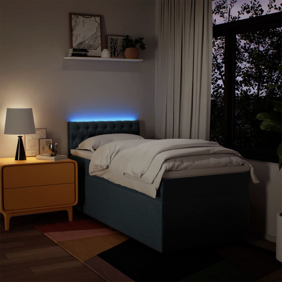 Boxspring met matras stof blauw 90x200 cm
