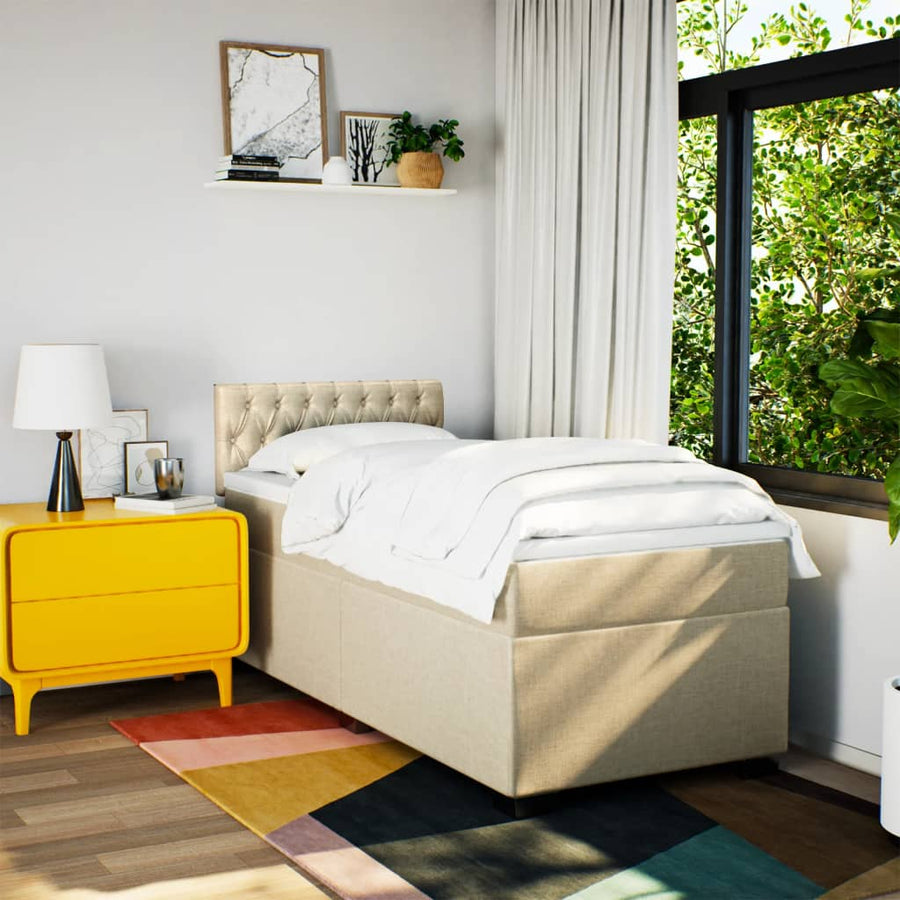 Boxspring met matras stof crèmekleurig 100x200 cm