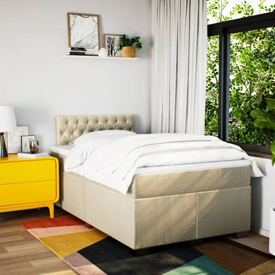 Boxspring met matras stof crèmekleurig 120x190 cm