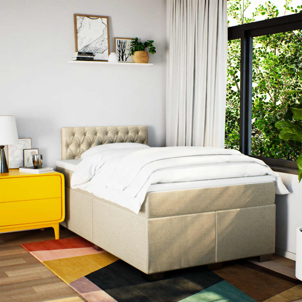Boxspring met matras stof crèmekleurig 120x200 cm