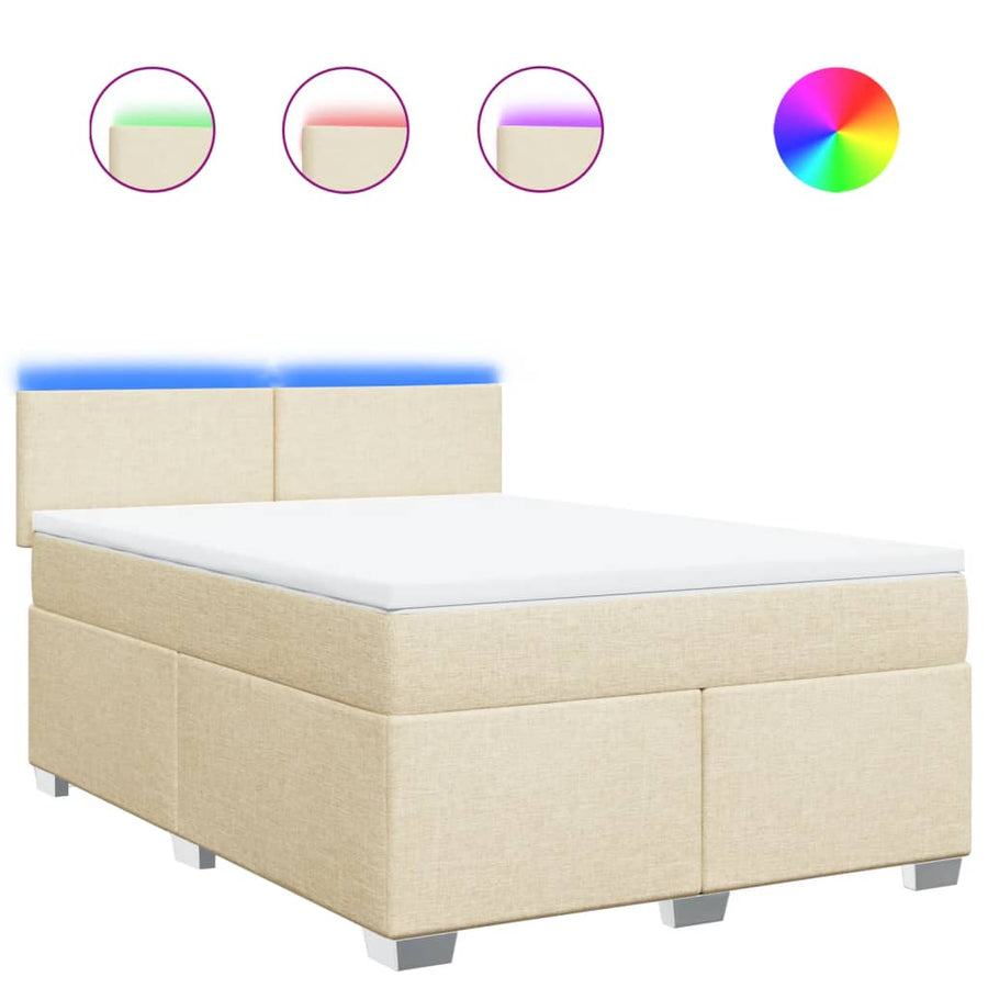 Boxspring met matras stof crèmekleurig 140x190 cm