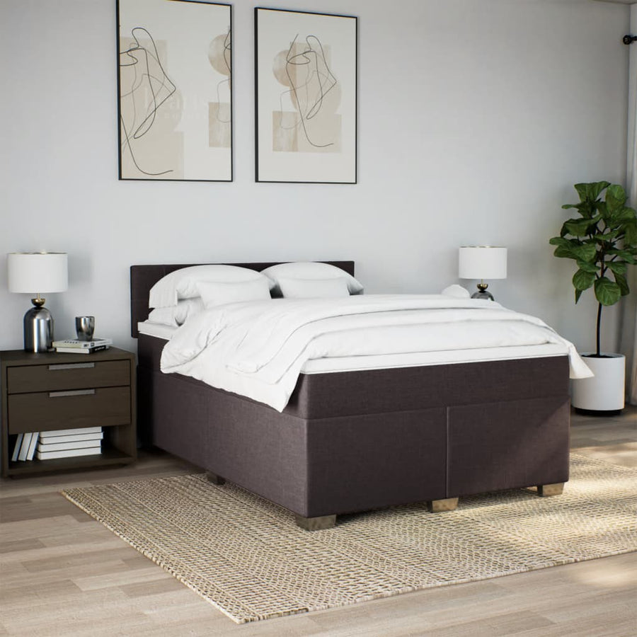 Boxspring met matras stof donkerbruin 140x190 cm