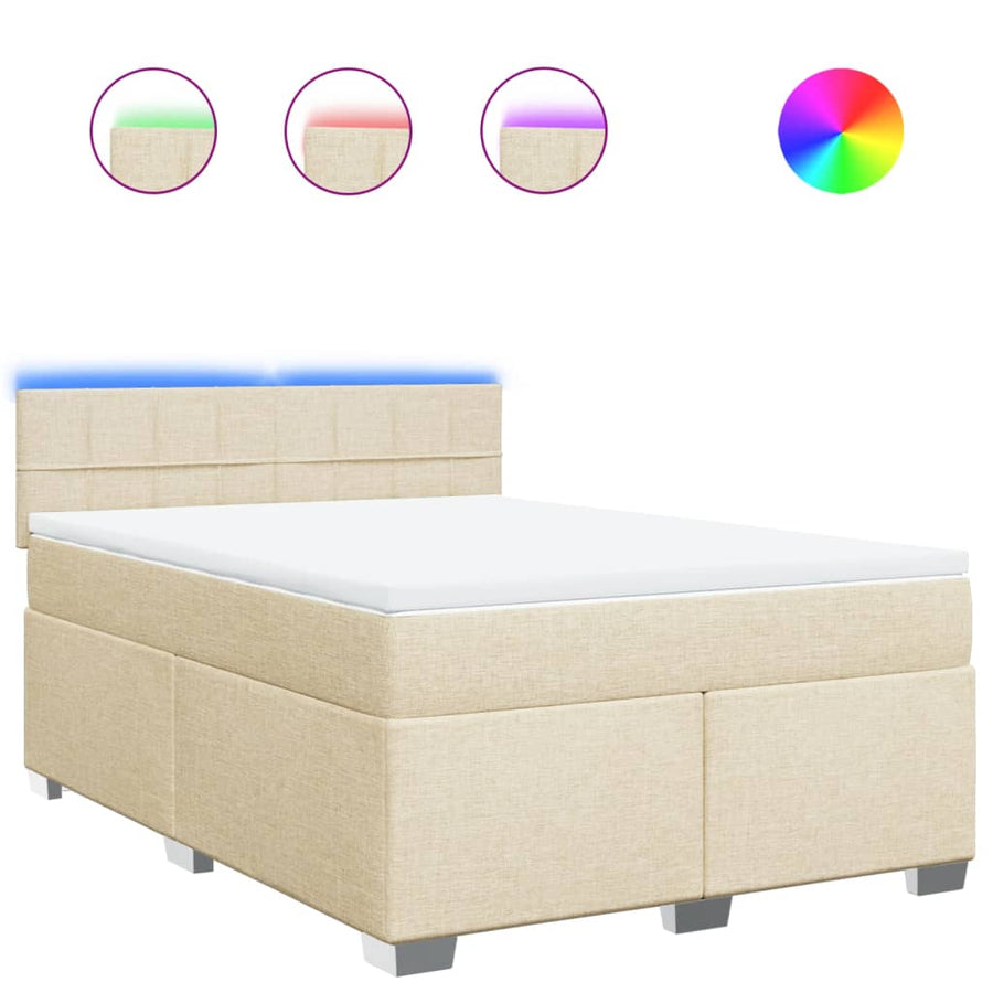 Boxspring met matras stof crèmekleurig 140x190 cm