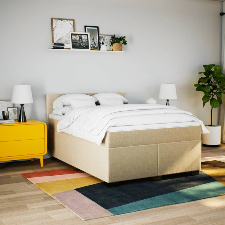 Boxspring met matras stof crèmekleurig 140x190 cm