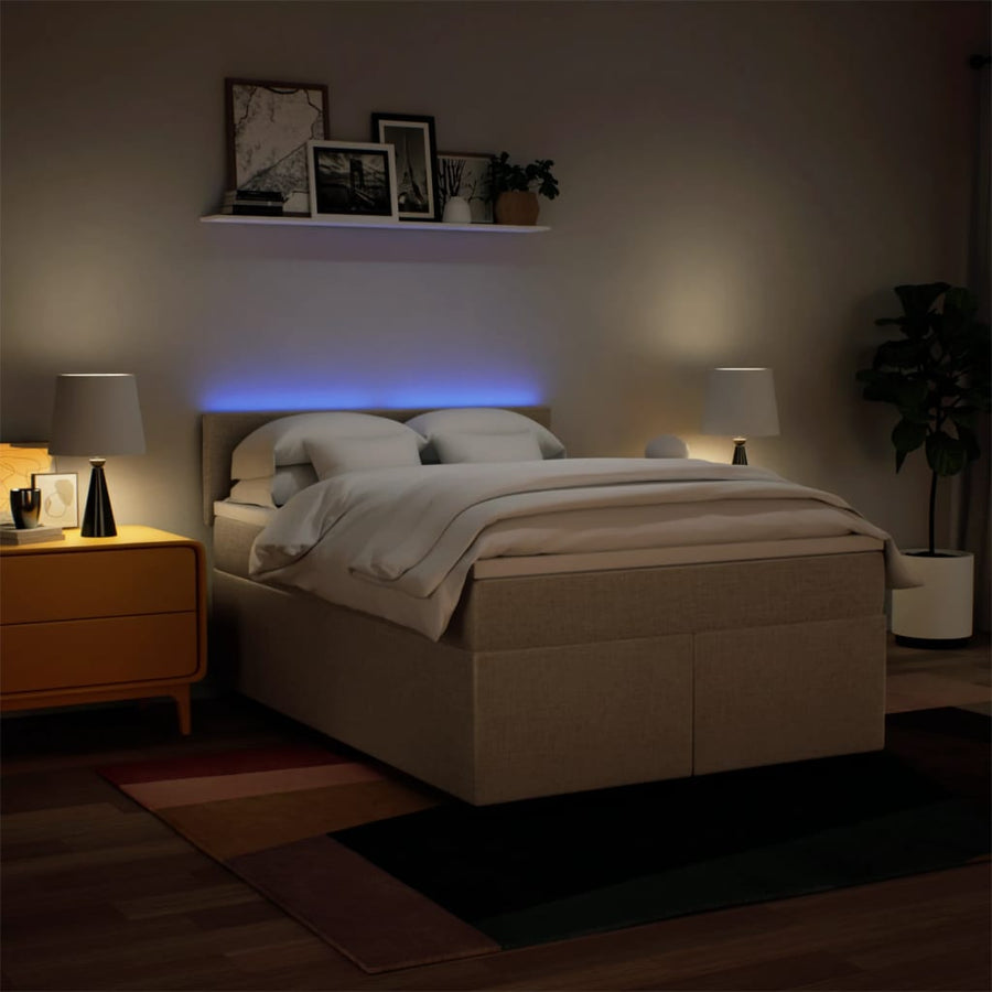 Boxspring met matras stof crèmekleurig 140x190 cm