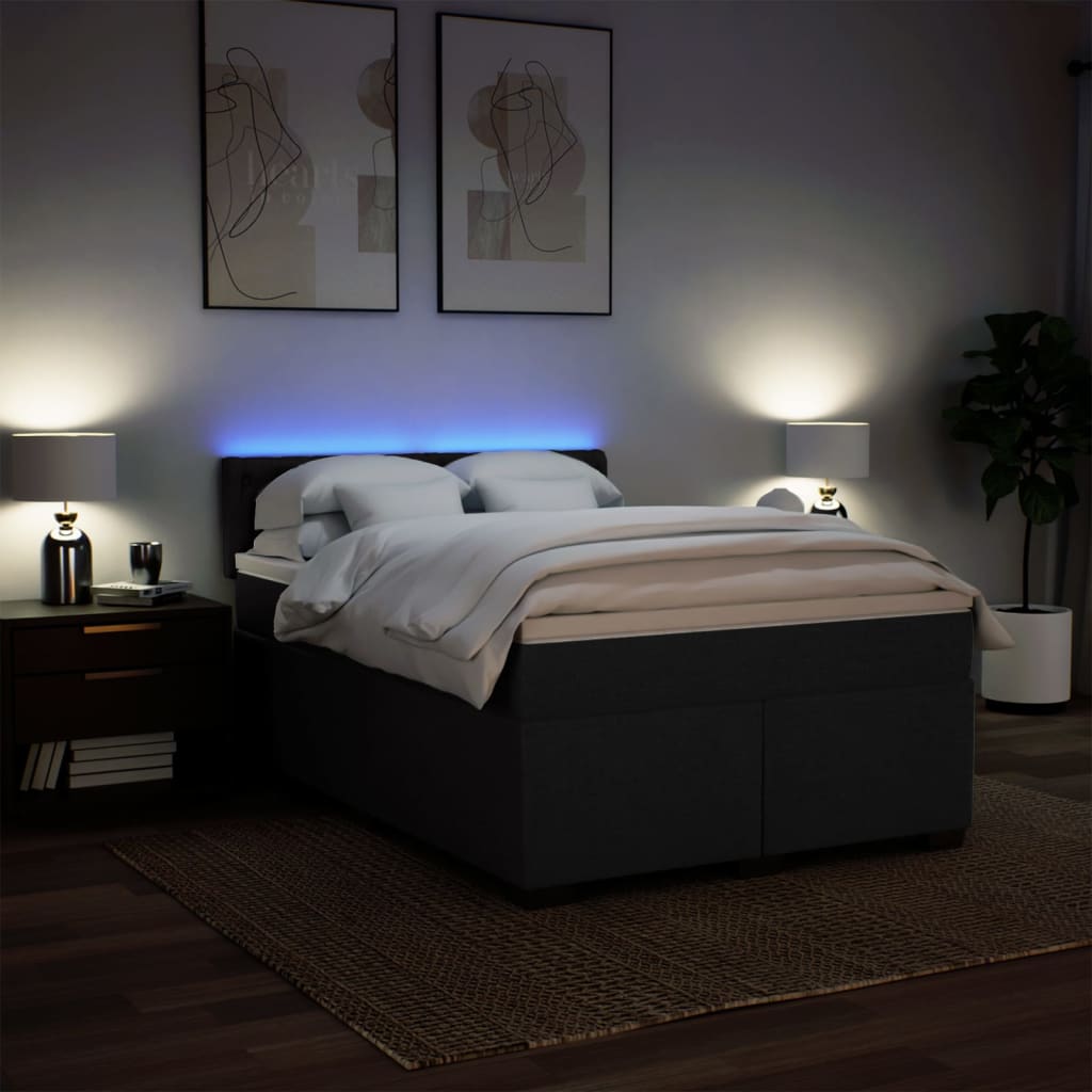 Boxspring met matras stof zwart 140x190 cm