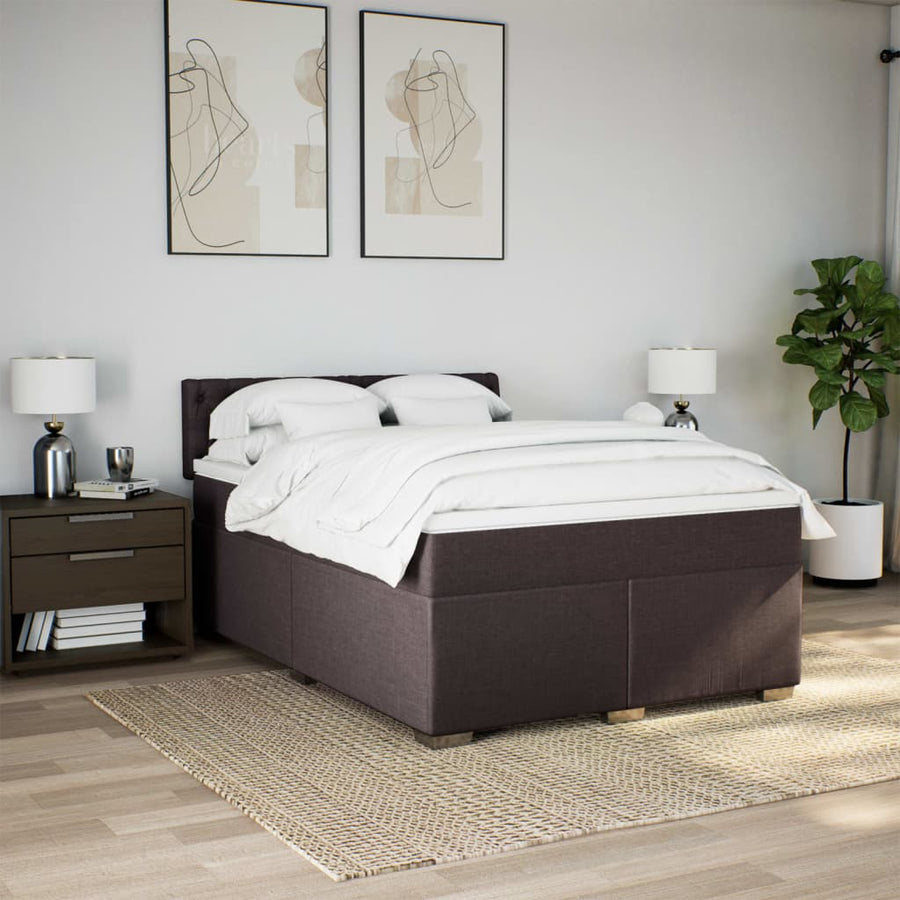 Boxspring met matras stof donkerbruin 140x190 cm