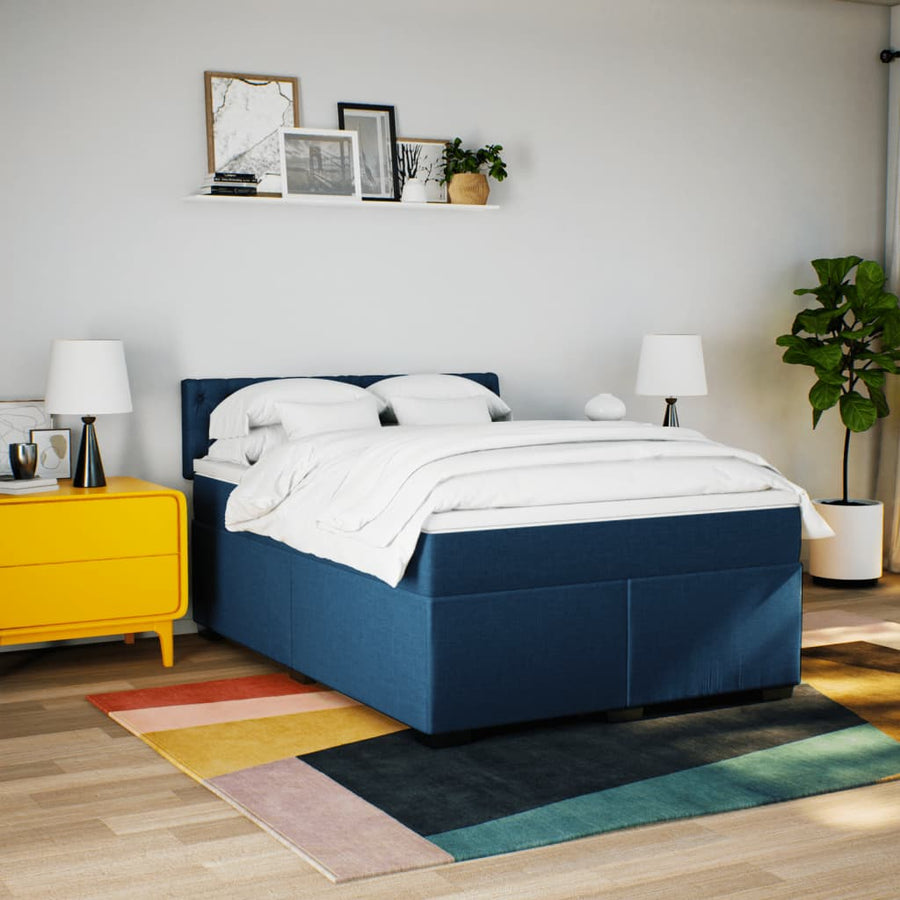 Boxspring met matras stof blauw 140x190 cm