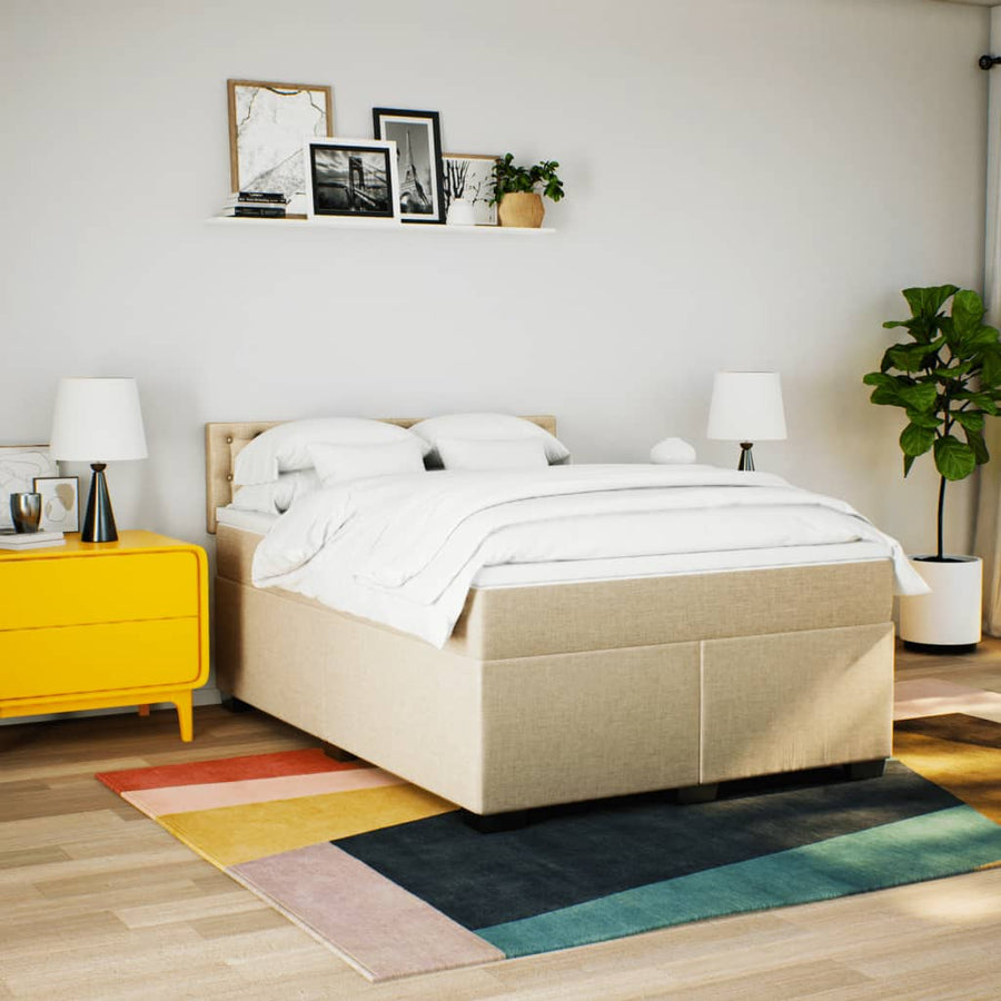 Boxspring met matras stof crèmekleurig 140x190 cm