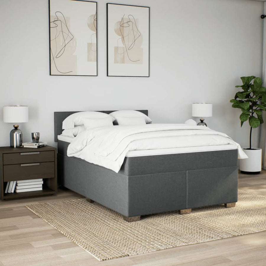 Boxspring met matras stof donkergrijs 140x200 cm